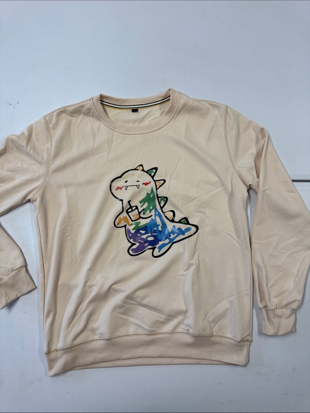 SHEIN Cream Crewneck Sweatshirt with Colorful Dinosaur Print